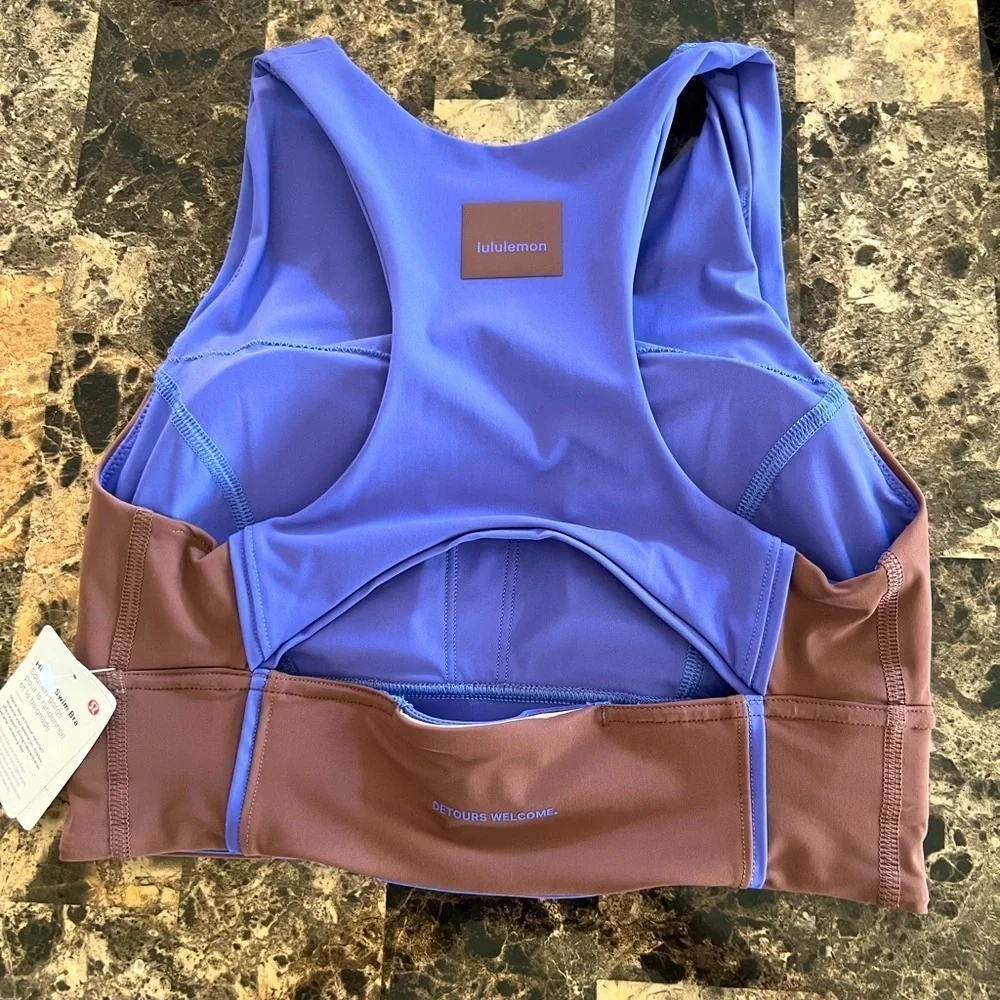 LULULEMON HIKE TO SWIN BRA SIZE 4 PURPLE AND BROWN COLOR NWT